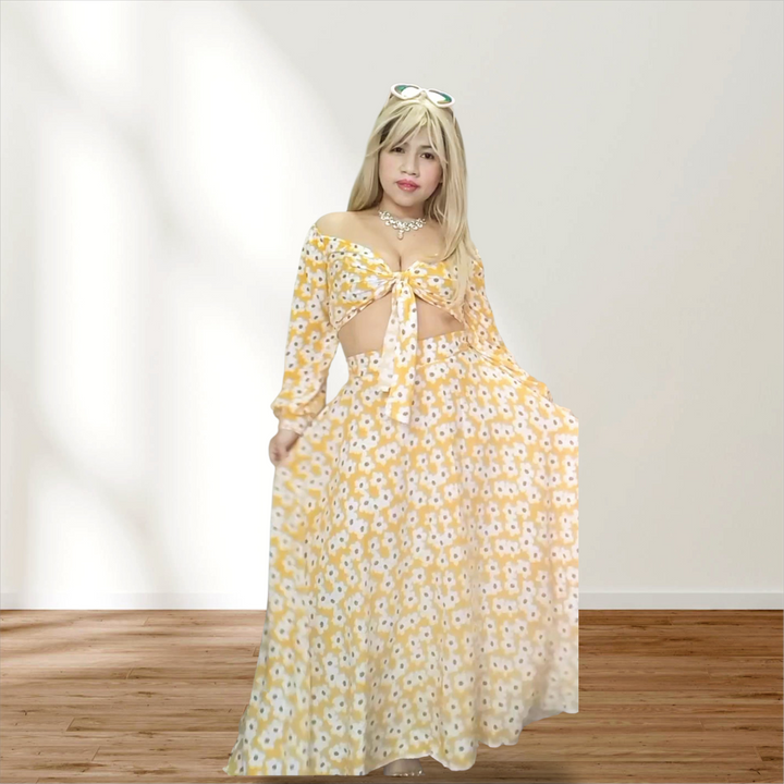 ビーチコットンセットアップ｜半フレアスカート 2点セット