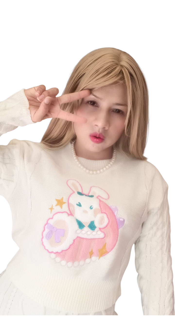 ¡Ternura y estilo! Conjunto de jersey y falda con estampado de conejos